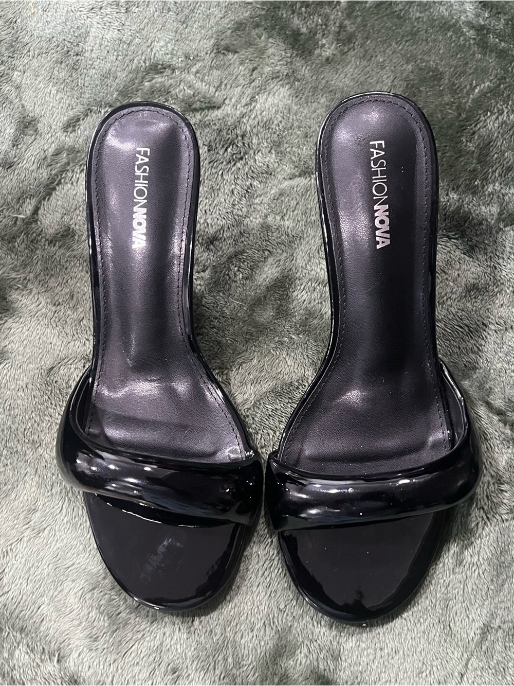 Fashion Nova Black Patent Slide Mules
